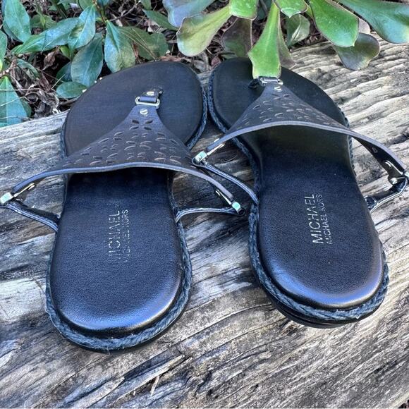 MICHAEL Michael Kors Darci Flat Sandals Black Leather Size 6 M - Picture 4 of 9